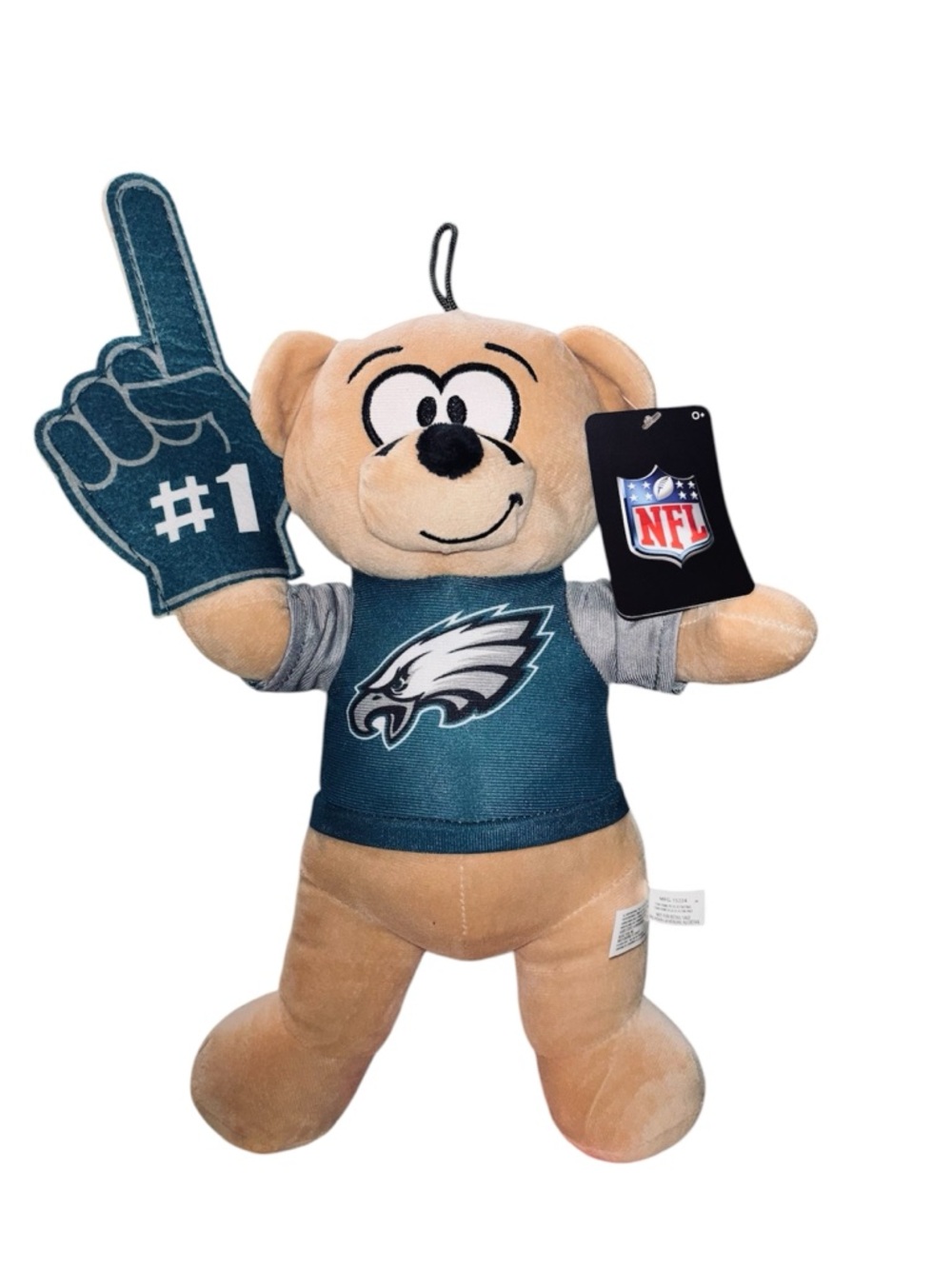 NFL Philadelphia Eagles Tan Plush Bear with Green Jersey and Foam #1 Finger
